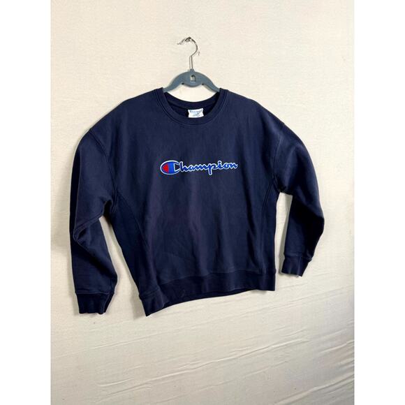 Champion Sweatshirt Men Large Navy Reverse Weave Long Sleeve Crew Neck Pullover - Picture 2 of 8